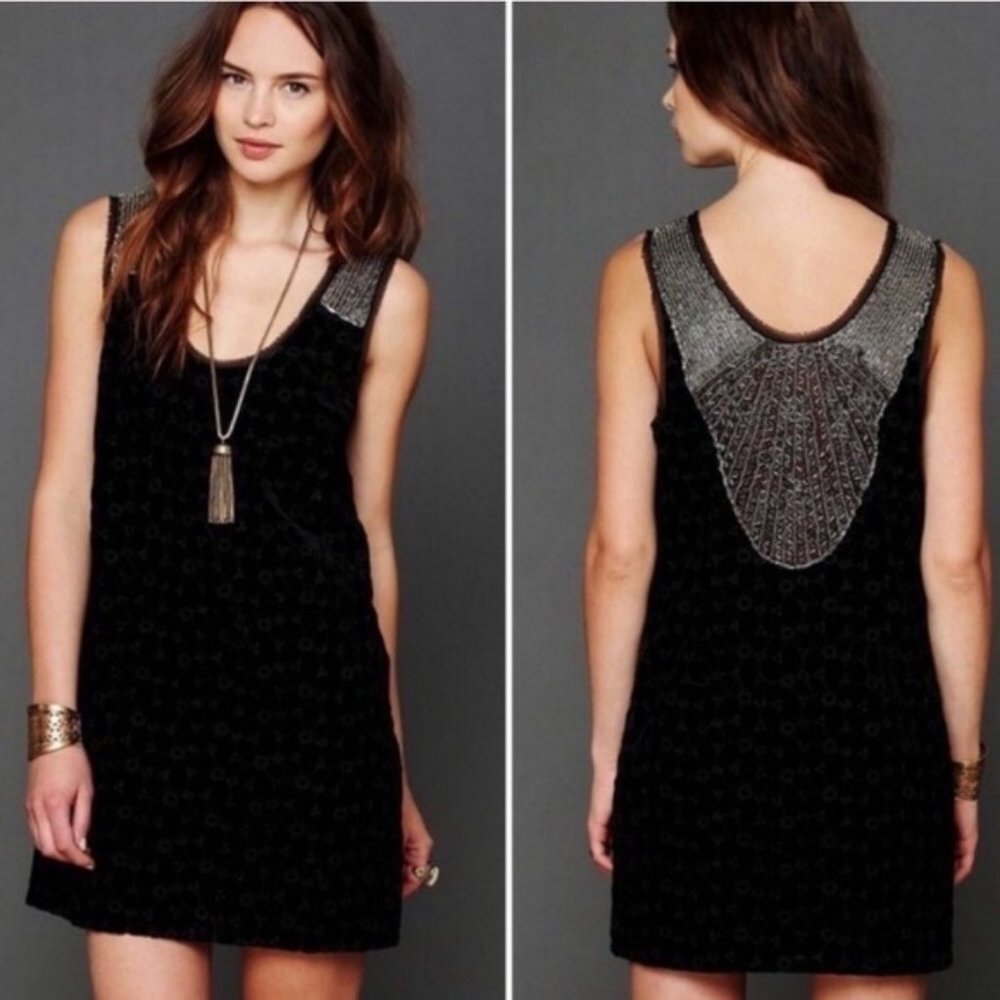 Free People Women's Velvet Eyelet Beaded Flapper Dress  **FLAWED READ**